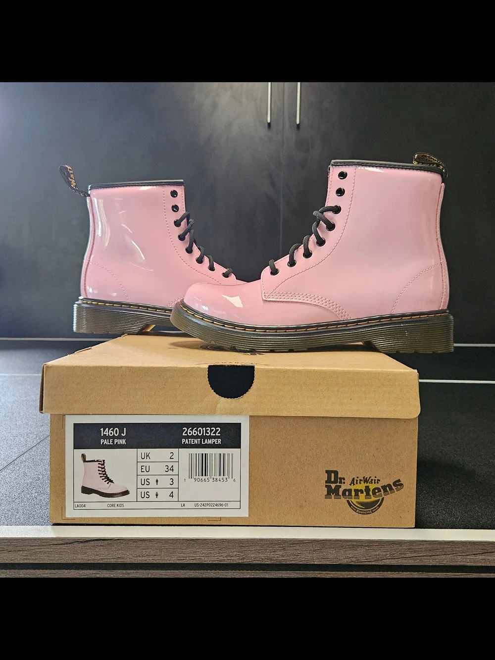 Dr. Martens Pink Patent 8-Eye Lace-Up Boots